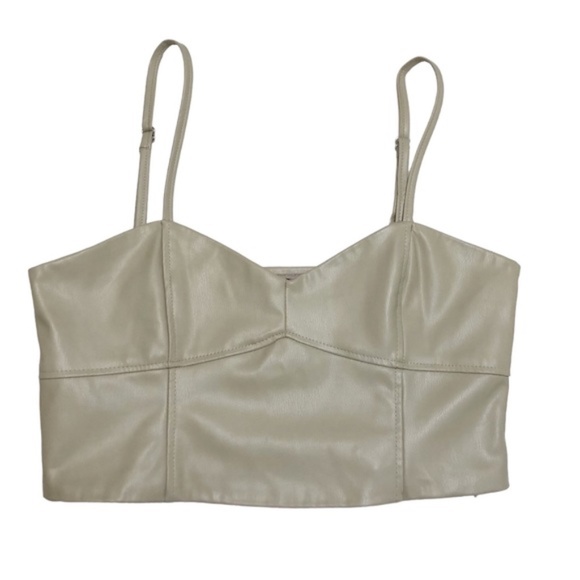 Zara | Faux Leather Bustier Style Beige Crop Tank Top Medium - Picture 2 of 10